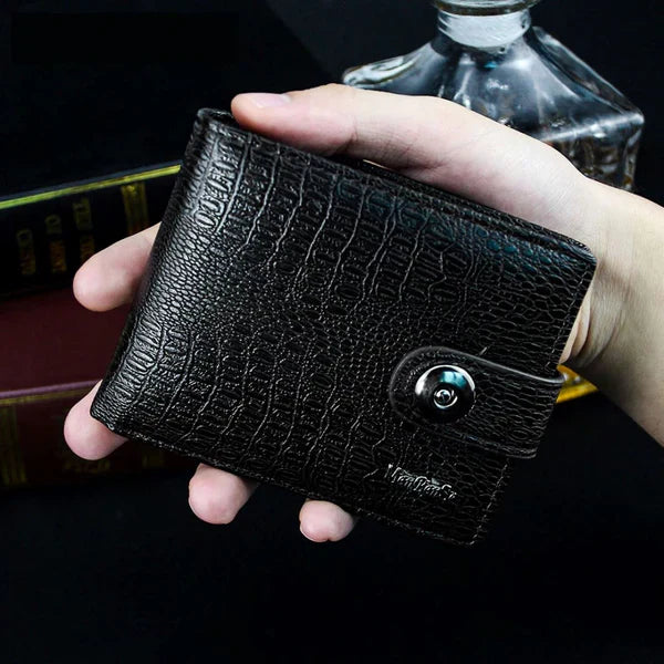 Button-Closure Leather Men’s Wallet