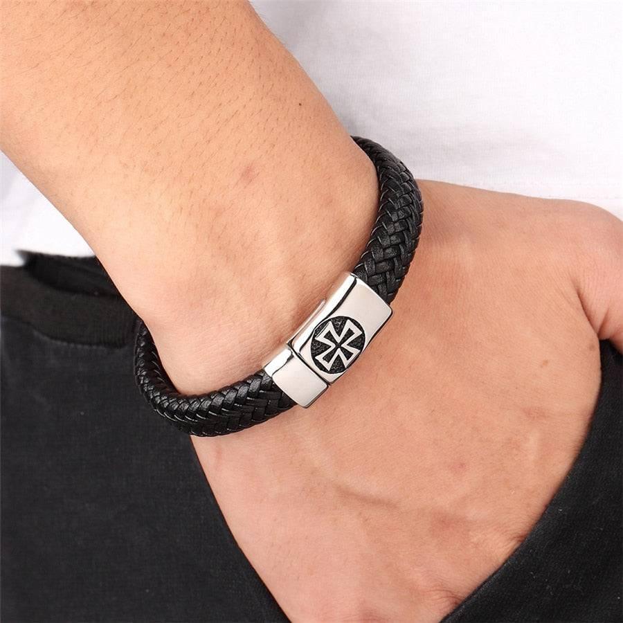 Crossed Leather Men’s Bracelet